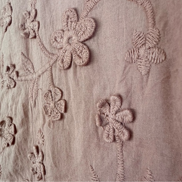 Cottagecore Embroidered Flower Top Tiered Peasant Boho Hippie Women M Dusty Rose - Picture 4 of 10